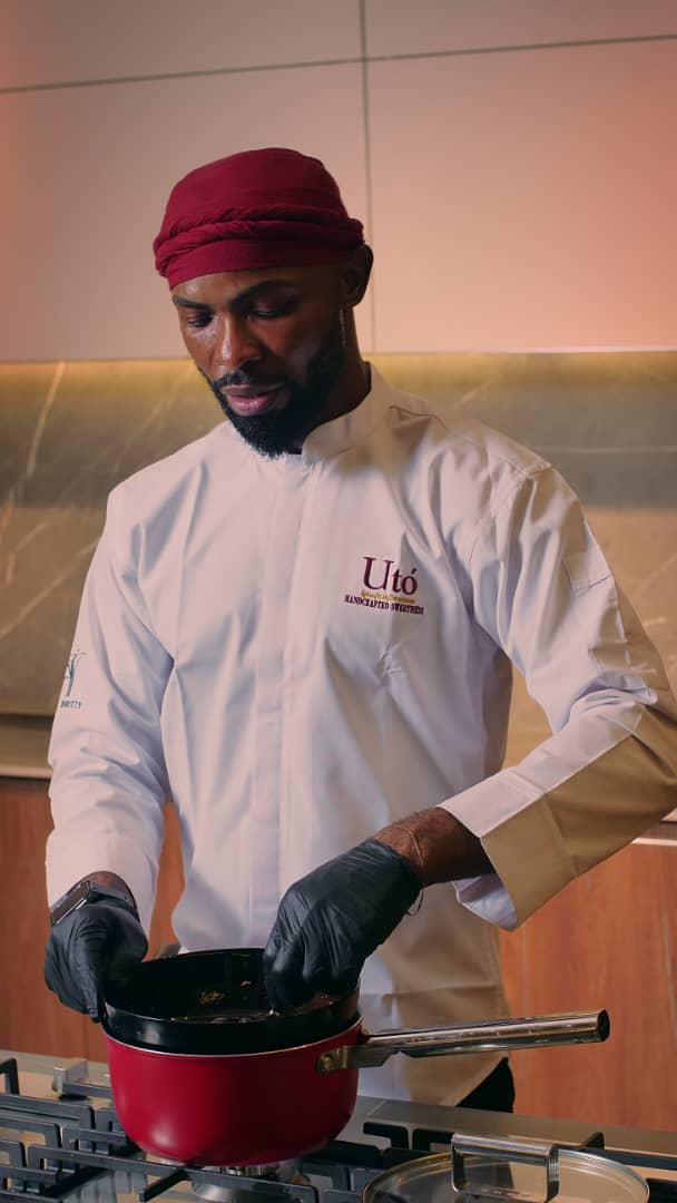 Chef Uto (Britty) preparing a dessert in the kitchen